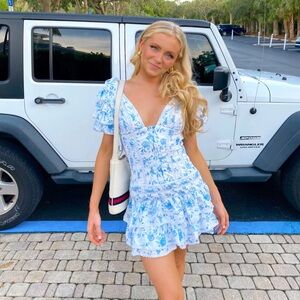 Brunch Club Boutique Abby Dress Blue and White Floral Mini Dress